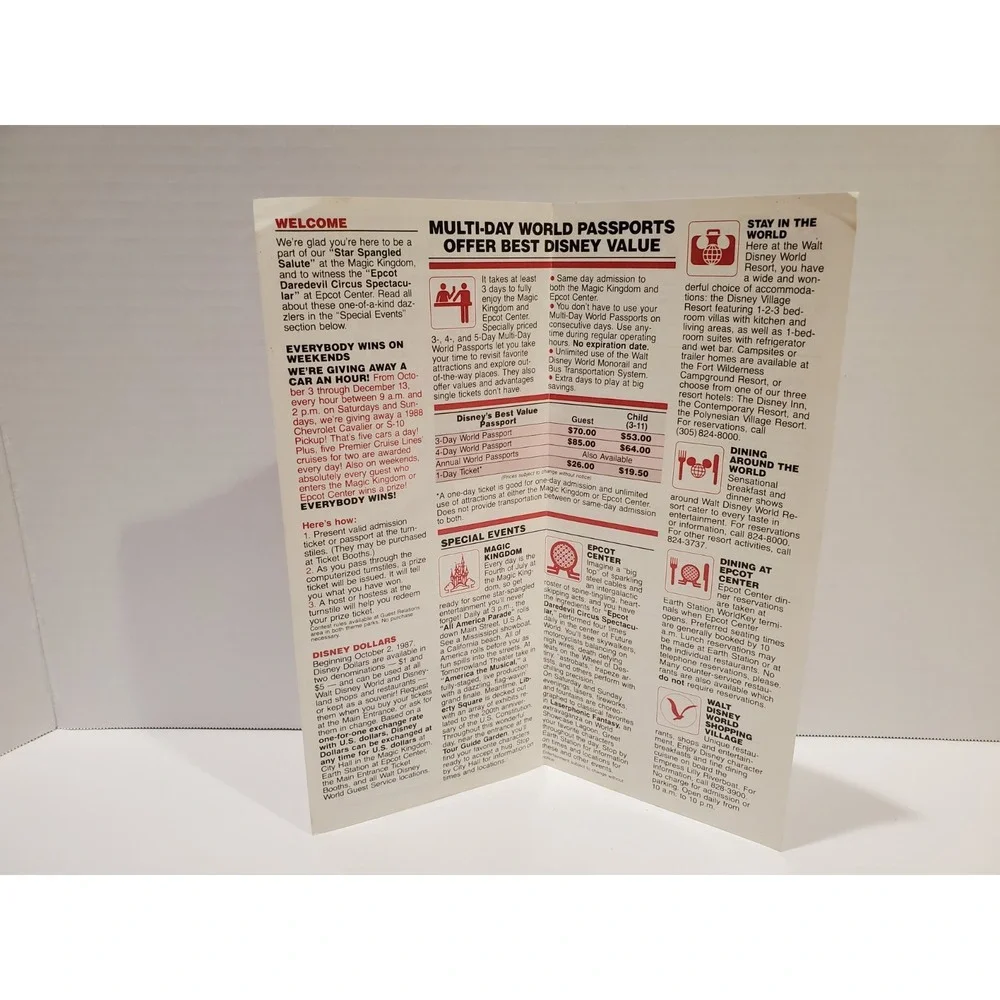 Vintage Walt Disney World 1987 Park Information Flyer Star Spangled Celebration